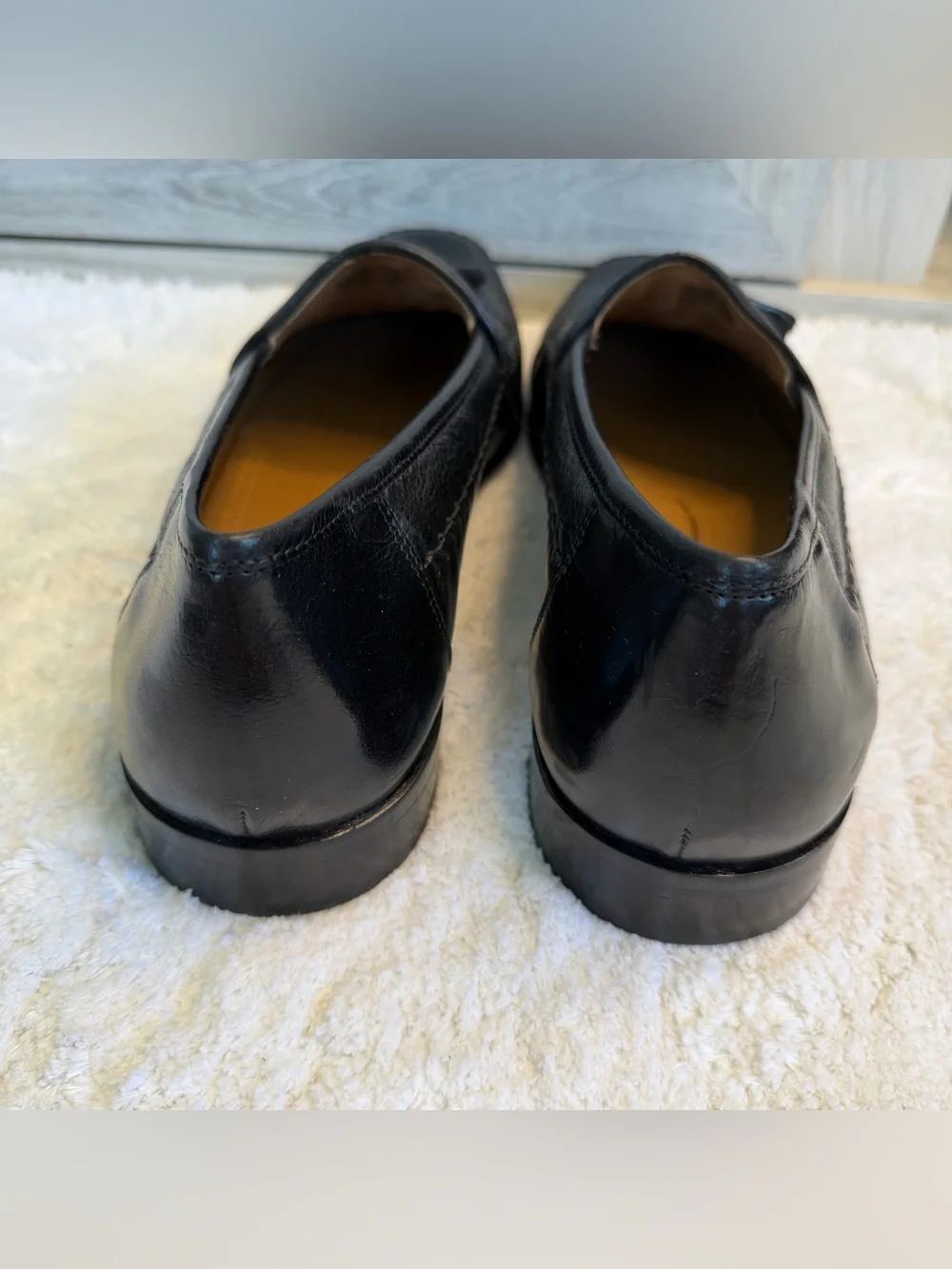 Brass Boot Loafers Black Leather Tassel Moc Round Toe Shoes Size 11.5